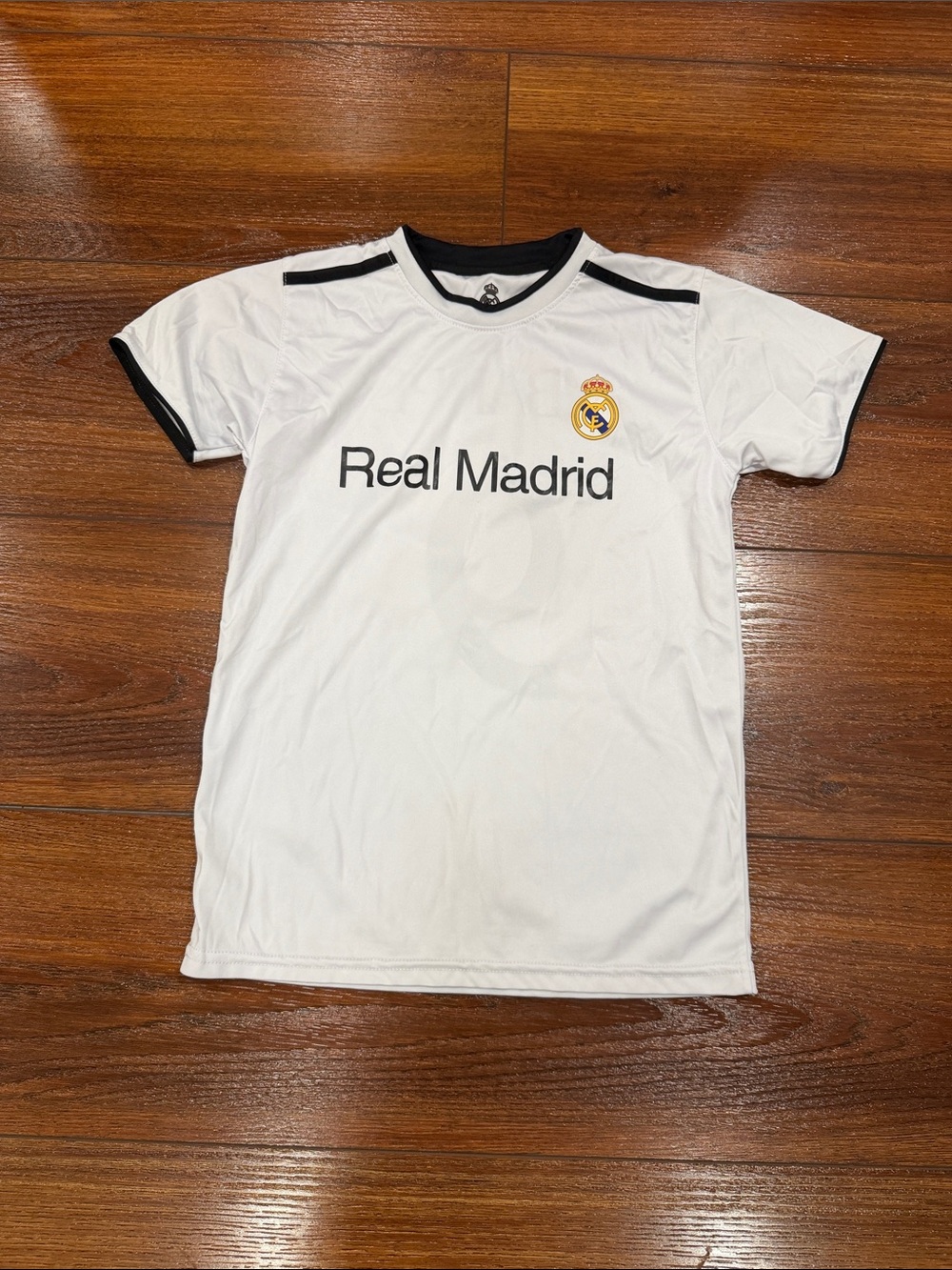 Real Madrid Kids' White Soccer Tee with Black Trim